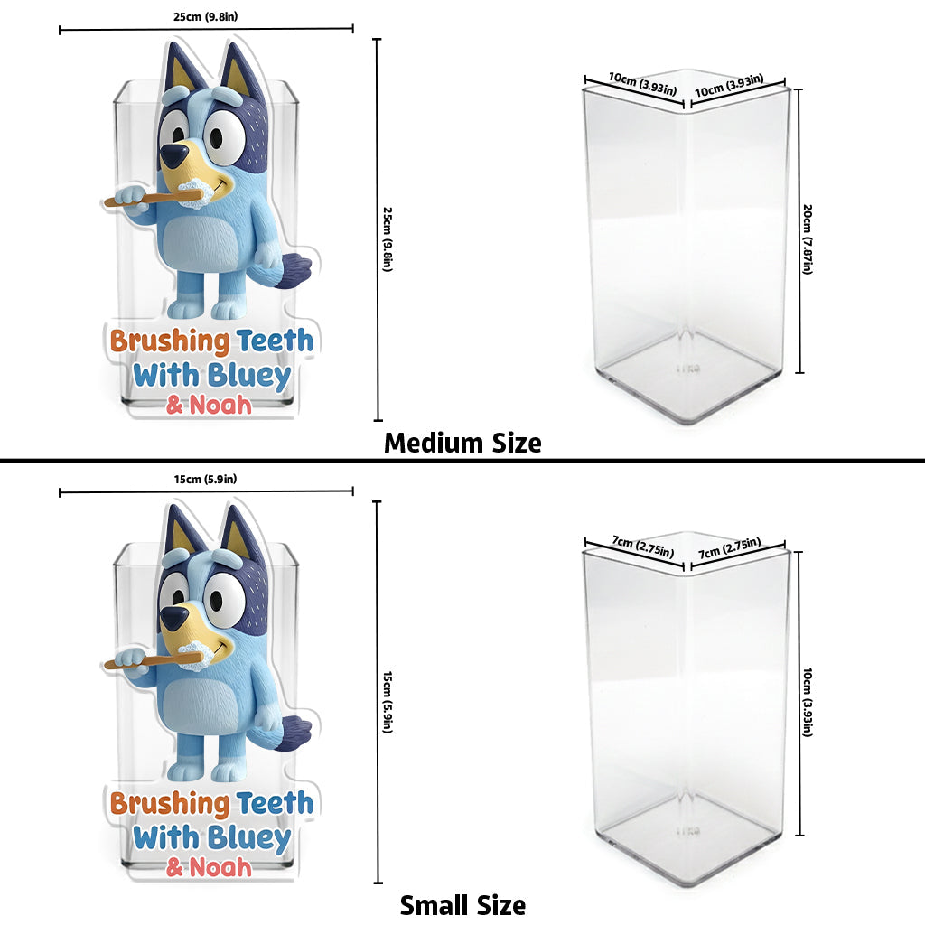 Bathroom Blue Puppy Set Soap Dispenser & Toothbrush Holder - Personalized Bluey Acrylic Pot & Pump Dispenser