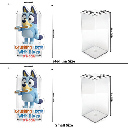 Bathroom Blue Puppy Set Soap Dispenser & Toothbrush Holder - Personalized Bluey Acrylic Pot & Pump Dispenser