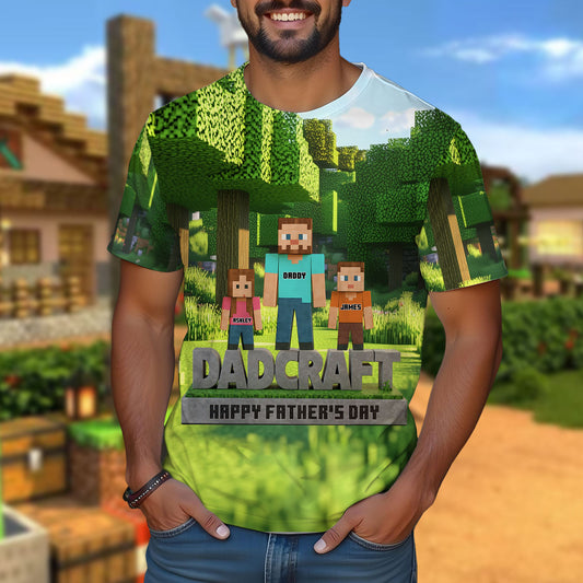 Dadcraft, Father's Day Gift For Game Dad - Personalized Block World All Over Shirt
