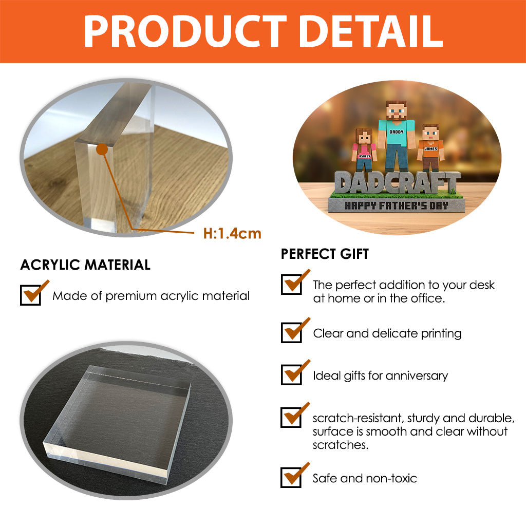 Dadcraft, Father's Day Gift For Game Dad - Personalized Block World Custom Shaped Acrylic Plaque