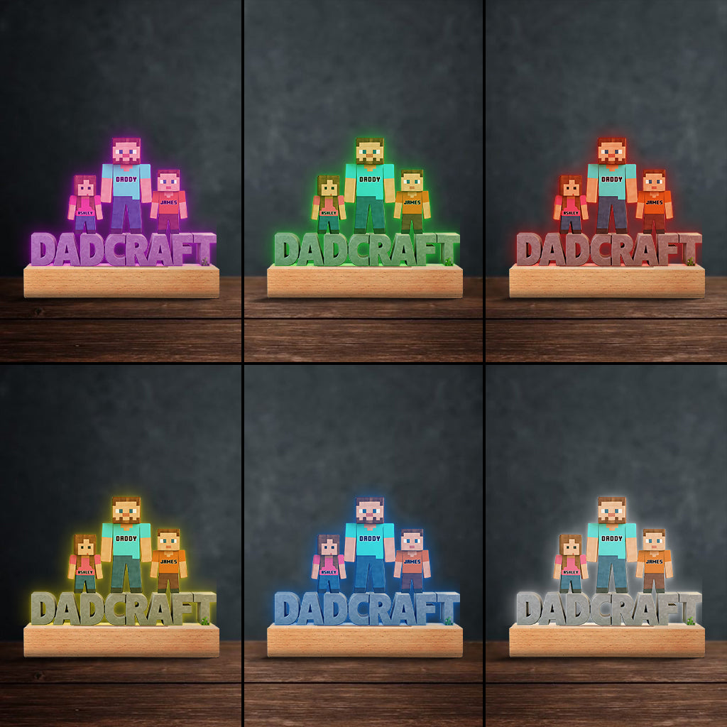 Dadcraft, Father's Day Gift For Game Dad - Personalized Block World Shaped Plaque Light Base