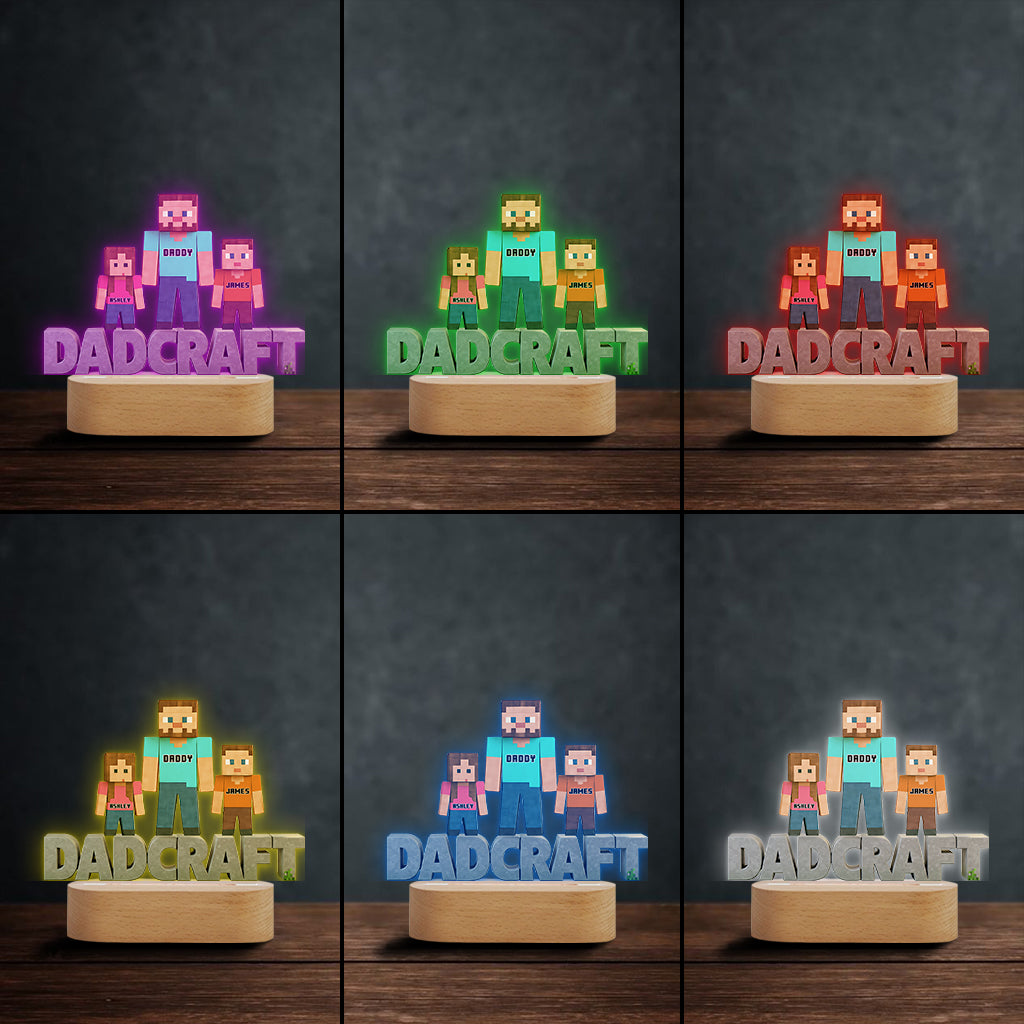 Dadcraft, Father's Day Gift For Game Dad - Personalized Block World Shaped Plaque Light Base