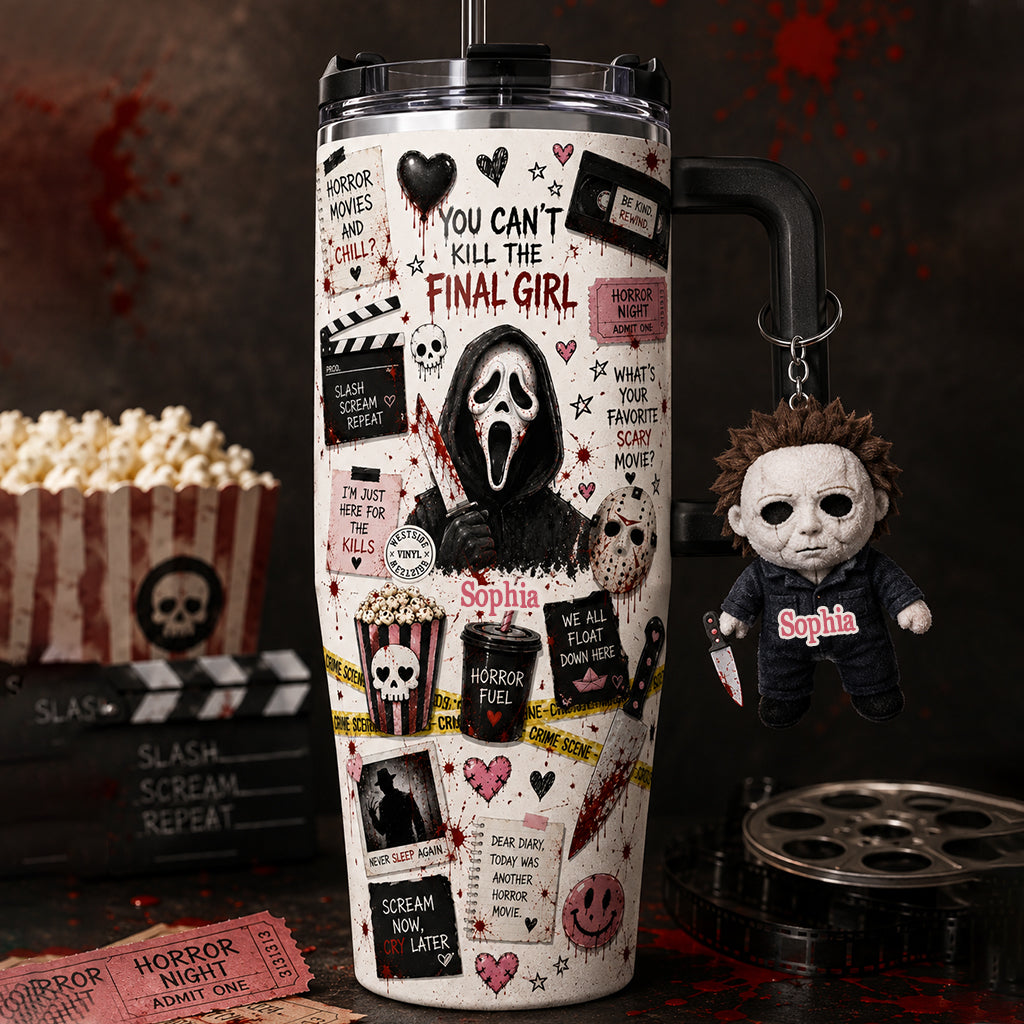 Horror Movie Fans - Personalized Horror Character Tumbler With Plush Charm