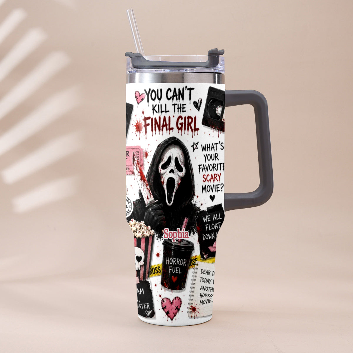 Horror Movie Fans - Personalized Horror Character Tumbler With Plush Charm