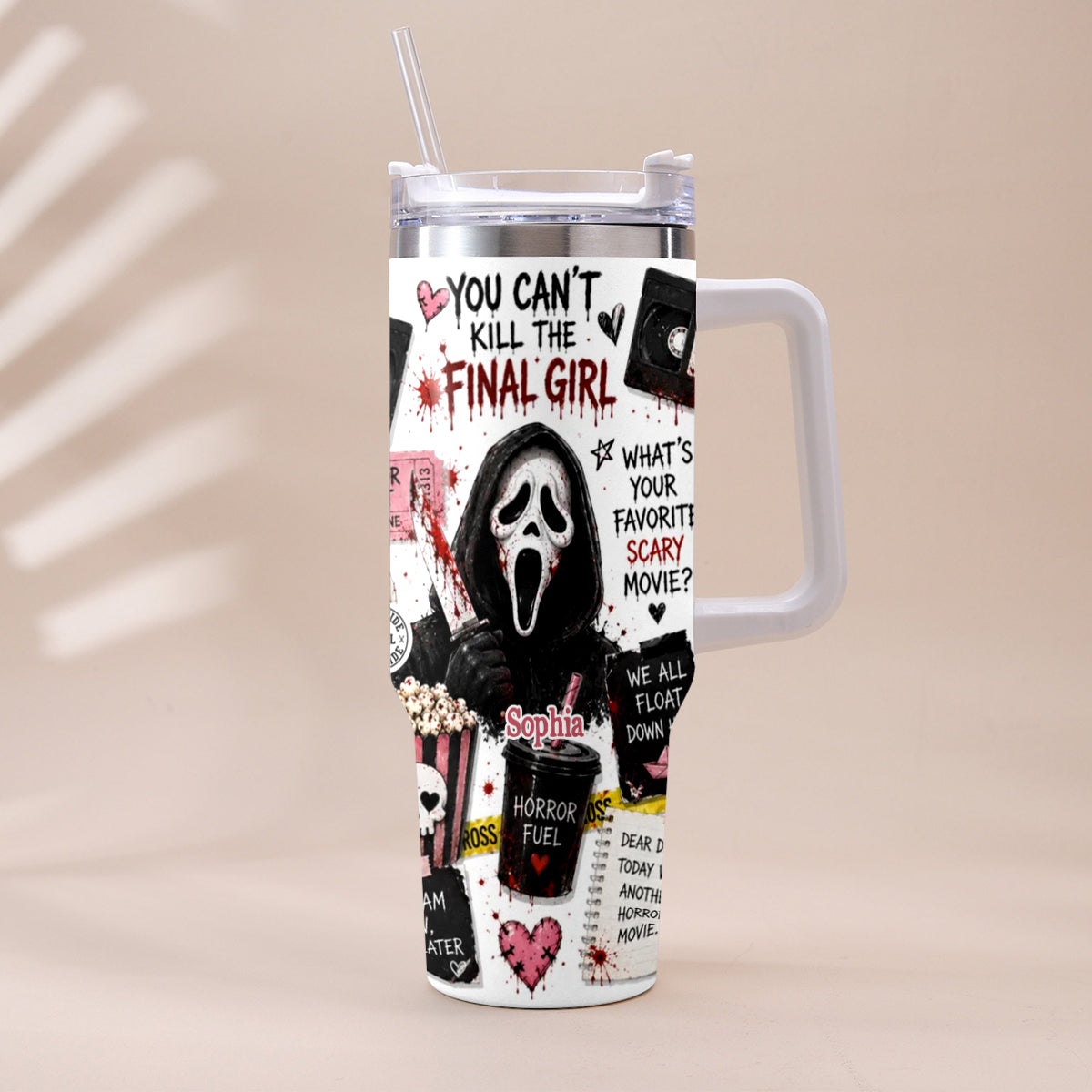 Horror Movie Fans - Personalized Horror Character Tumbler With Plush Charm