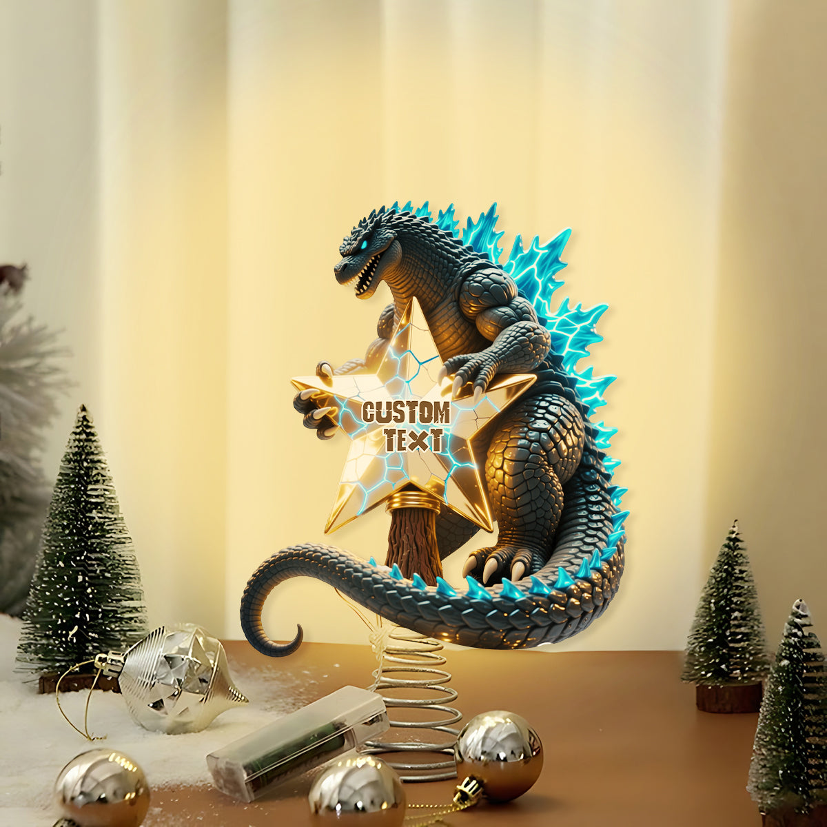 Merry Christmas Atomic Monster - Personalized Giant Monster LED Light Tree Topper