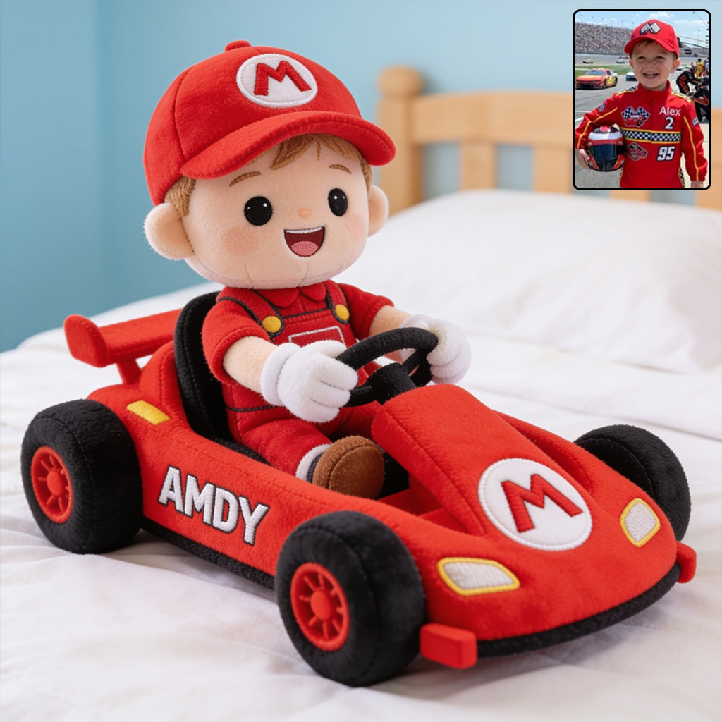 Kid On Wheel Super Cart - Personalized Super Plumber Premium Faux Fur Pillow