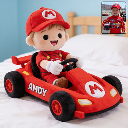 Kid On Wheel Super Cart - Personalized Super Plumber Premium Faux Fur Pillow