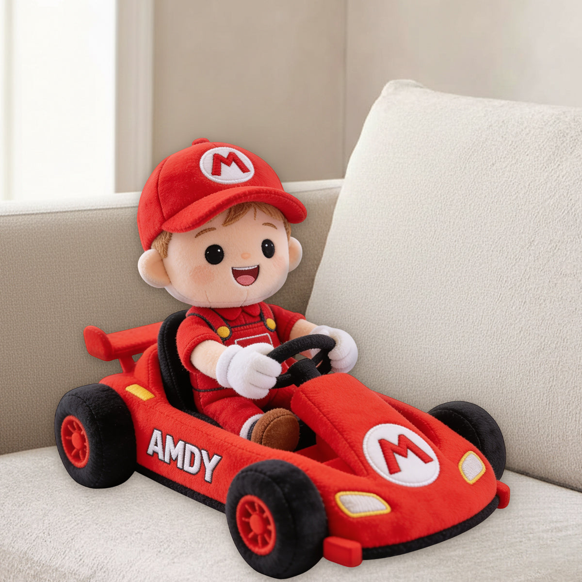 Kid On Wheel Super Cart - Personalized Super Plumber Premium Faux Fur Pillow