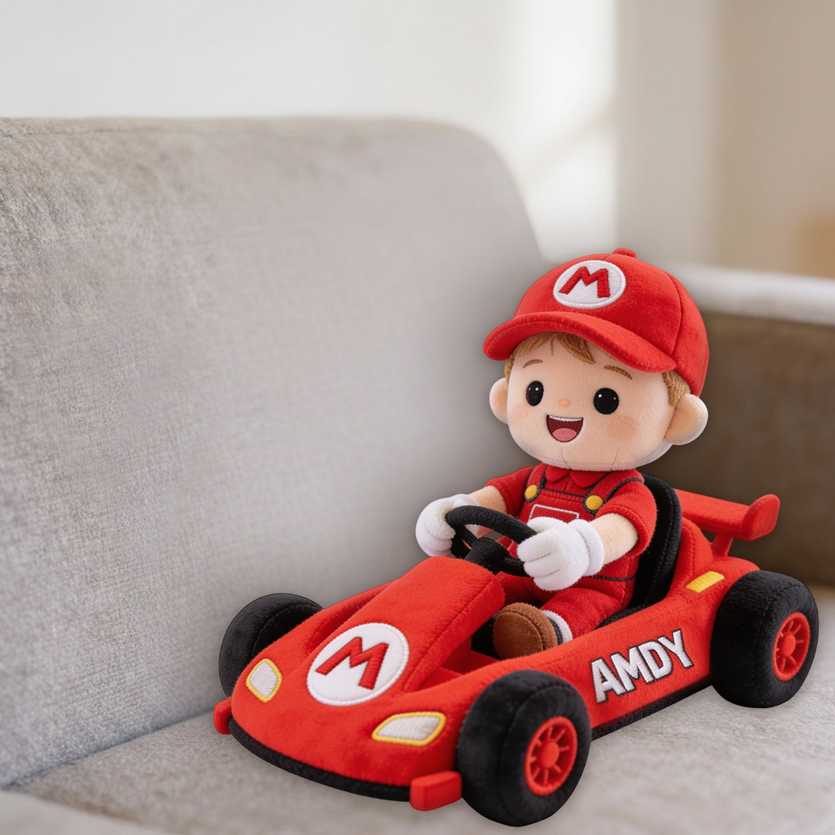 Kid On Wheel Super Cart - Personalized Super Plumber Premium Faux Fur Pillow