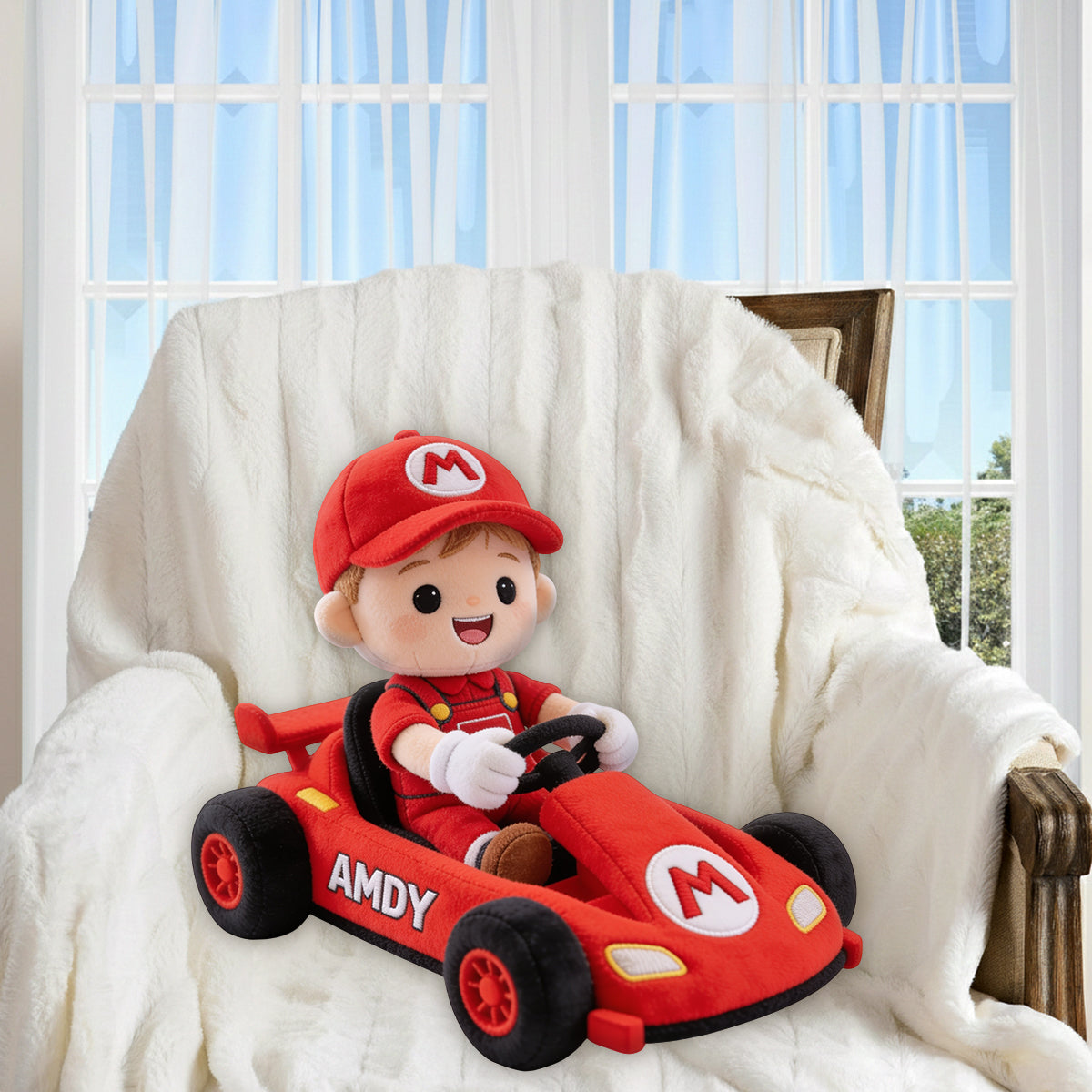 Kid On Wheel Super Cart - Personalized Super Plumber Premium Faux Fur Pillow