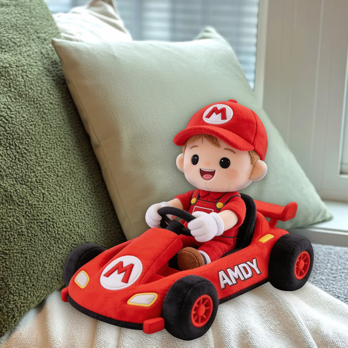 Kid On Wheel Super Cart - Personalized Super Plumber Premium Faux Fur Pillow