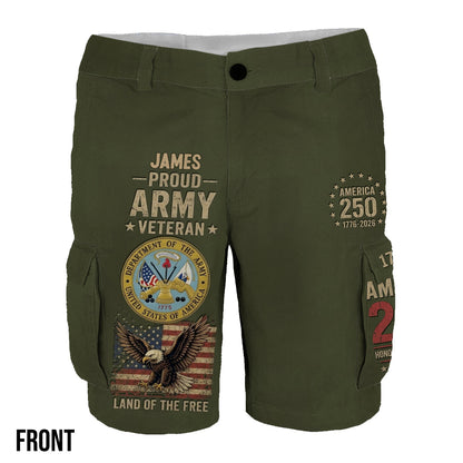 Veteran Proud, 250th Anniversary - Personalized Veteran Cargo Shorts With Belt