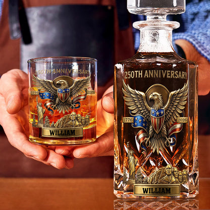250th Anniversary USA - Personalized Pontoon Whiskey Decanter Set