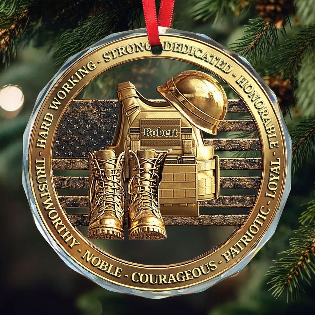 Veteran Soldier Backpack Boots Military - Personalized Veteran Round Shaped Glass Ornament
