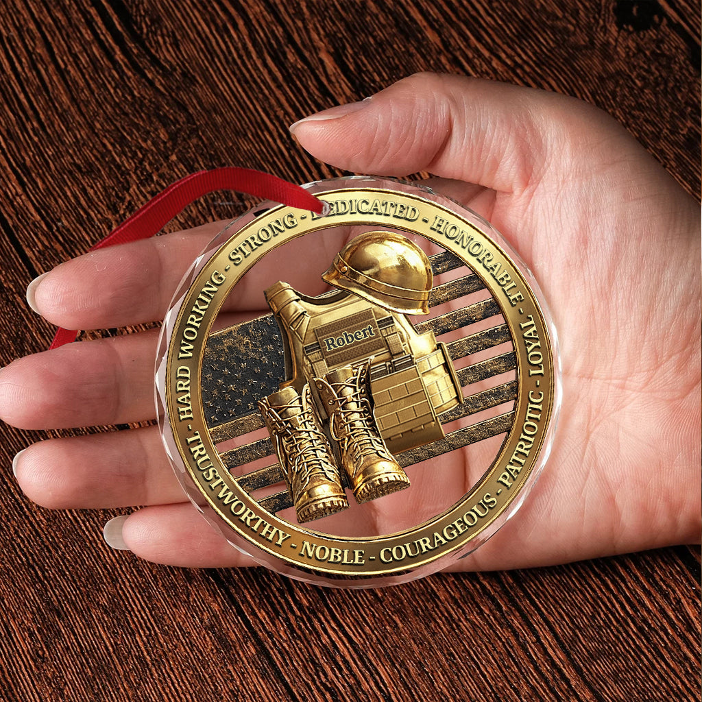 Veteran Soldier Backpack Boots Military - Personalized Veteran Round Shaped Glass Ornament