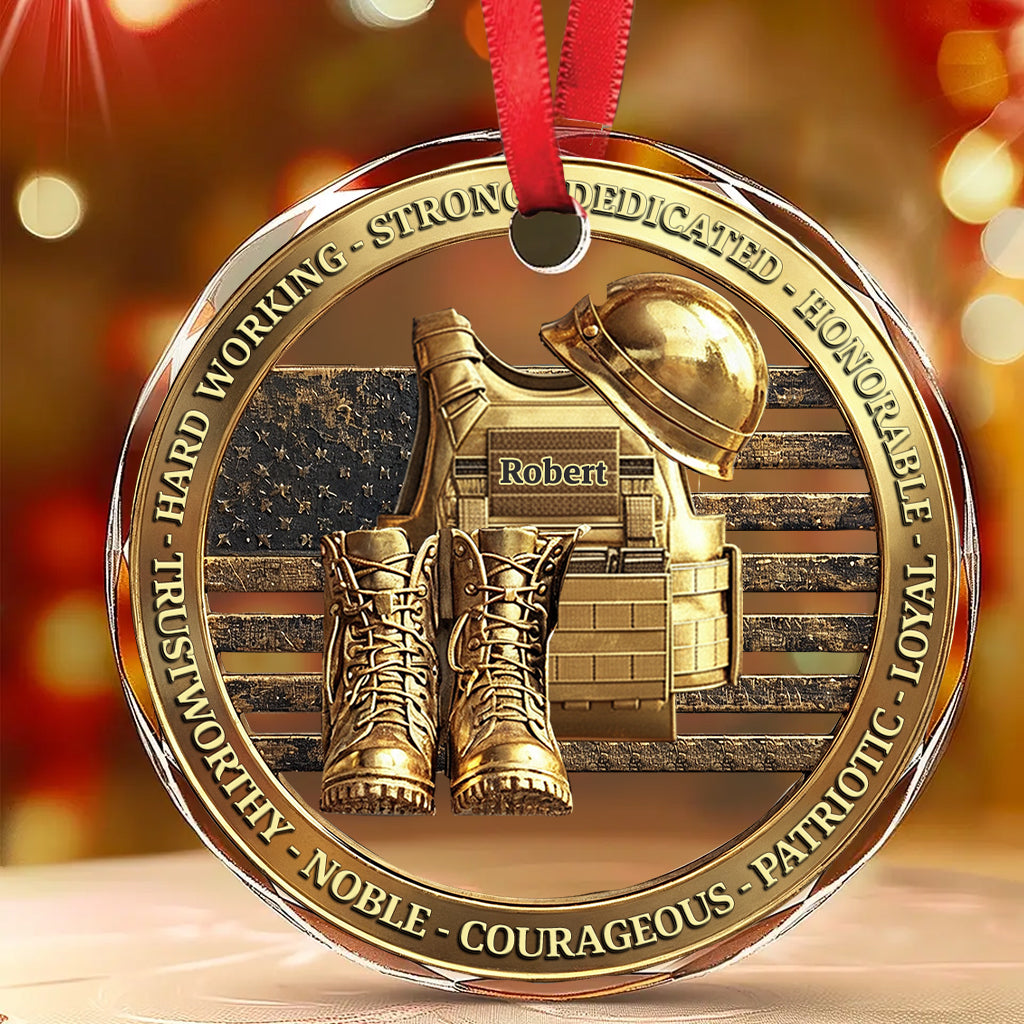 Veteran Soldier Backpack Boots Military - Personalized Veteran Round Shaped Glass Ornament