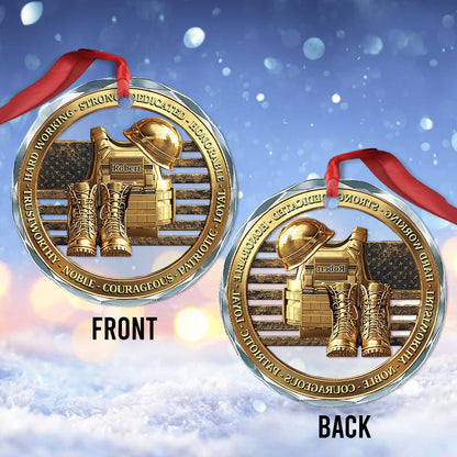 Veteran Soldier Backpack Boots Military - Personalized Veteran Round Shaped Glass Ornament