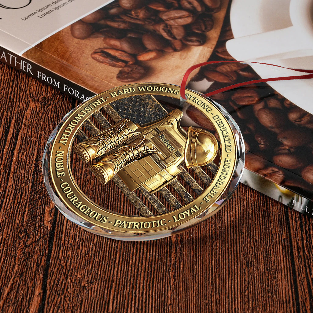 Veteran Soldier Backpack Boots Military - Personalized Veteran Round Shaped Glass Ornament