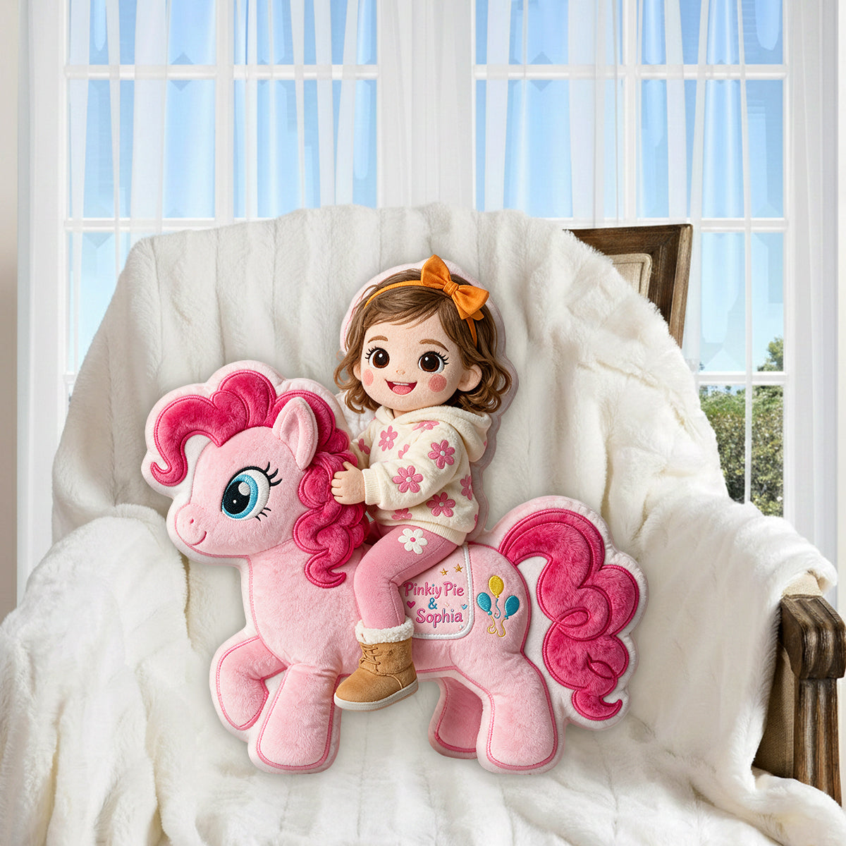 Riding My Favorite Pony - Personalized The Tiny Pony Premium Faux Fur Pillow