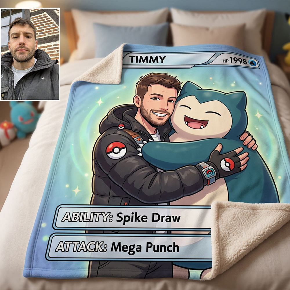 Custom Trade Card Styled Blanket For Monster Trainers - Personalized Monster Trainer Blanket
