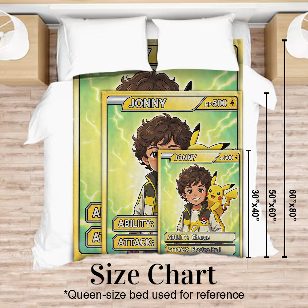Custom Trade Card Styled Blanket For Monster Trainers - Personalized Monster Trainer Blanket