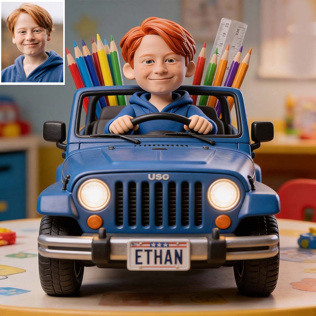 Kid Riding Car - Personalized Kid Wooden Desk Organizer