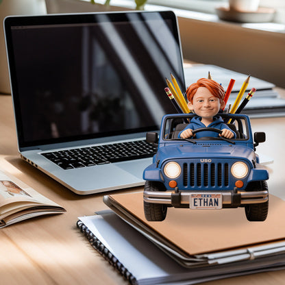Kid Riding Car - Personalized Kid Wooden Desk Organizer