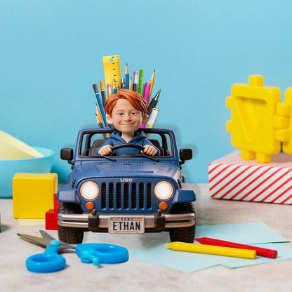 Kid Riding Car - Personalized Kid Wooden Desk Organizer