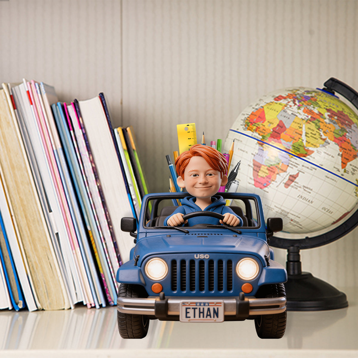 Kid Riding Car - Personalized Kid Wooden Desk Organizer