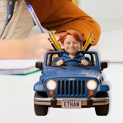 Kid Riding Car - Personalized Kid Wooden Desk Organizer