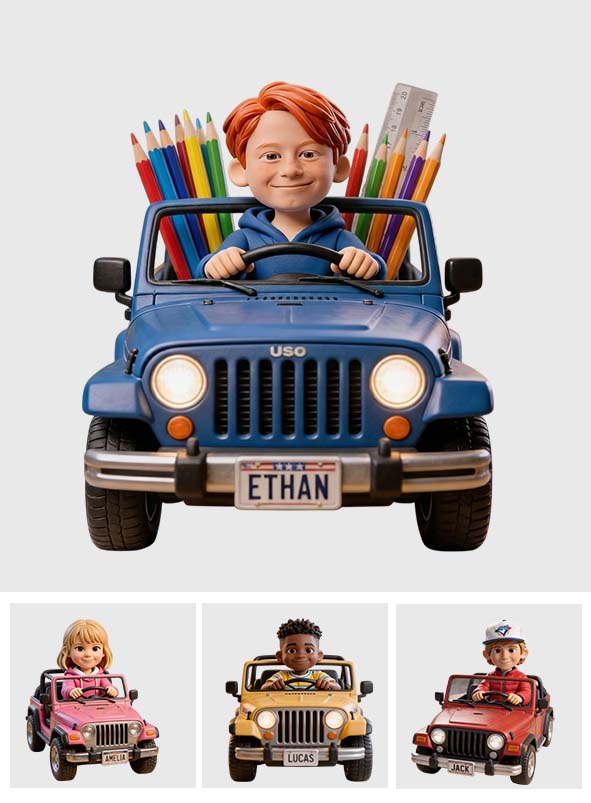 Kid Riding Car - Personalized Kid Wooden Desk Organizer