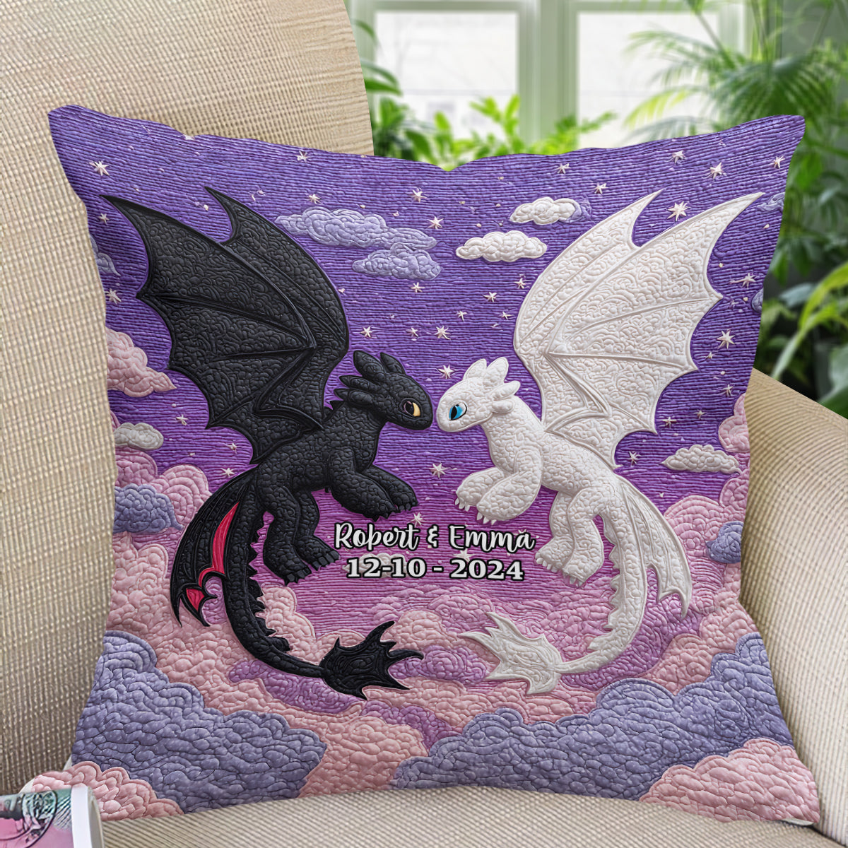 Couple Dragon Black And White - Personalized Couple Throw Pillow