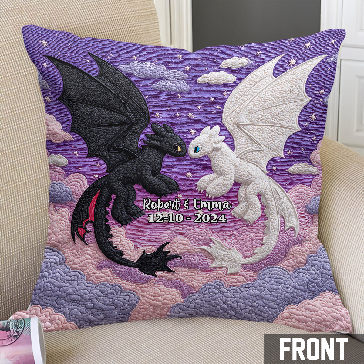 Couple Dragon Black And White - Personalized Couple Throw Pillow