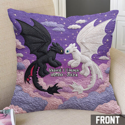 Couple Dragon Black And White - Personalized Couple Throw Pillow