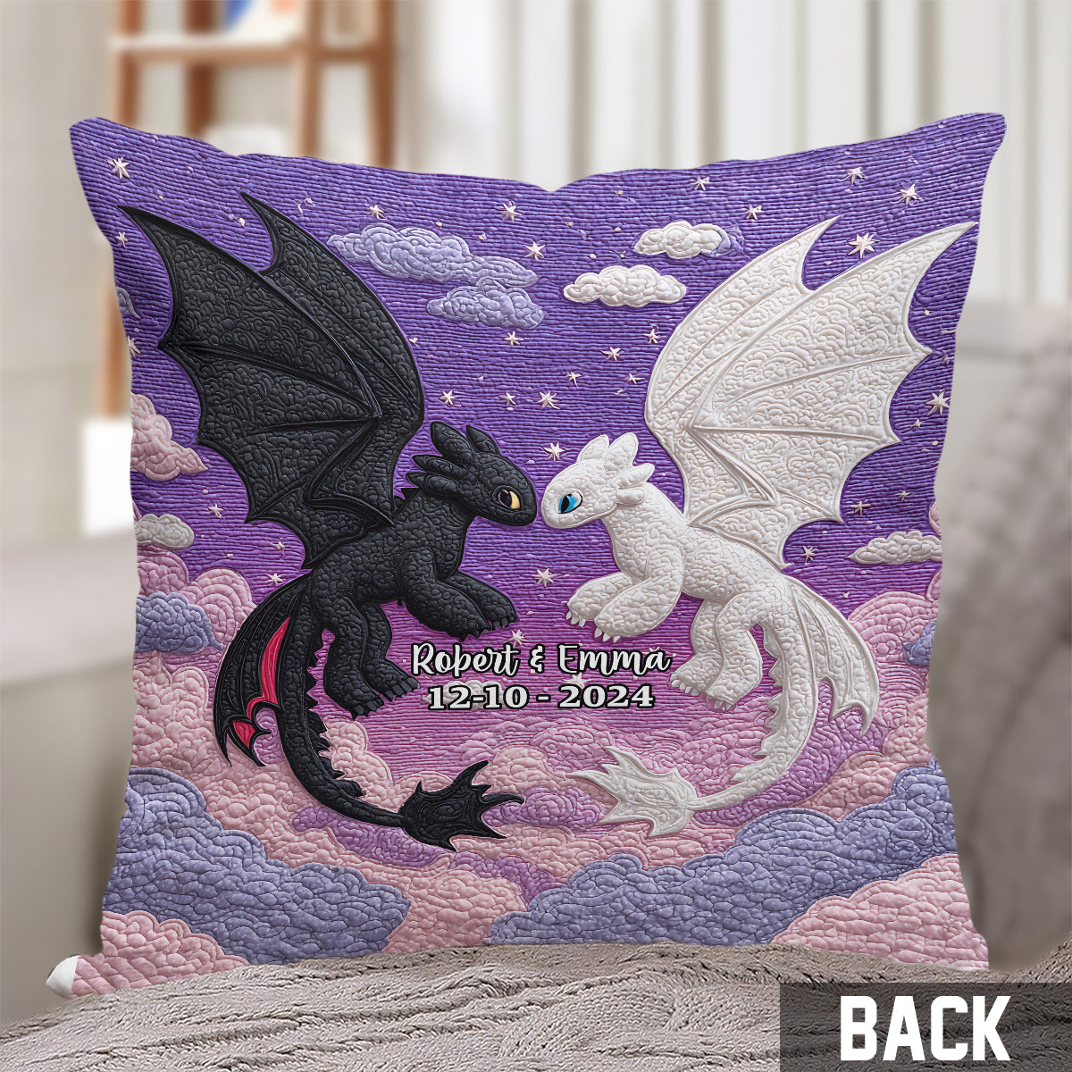 Couple Dragon Black And White - Personalized Couple Throw Pillow