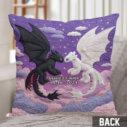 Couple Dragon Black And White - Personalized Couple Throw Pillow