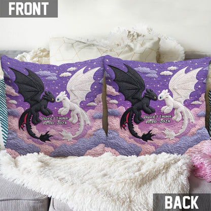 Couple Dragon Black And White - Personalized Couple Throw Pillow