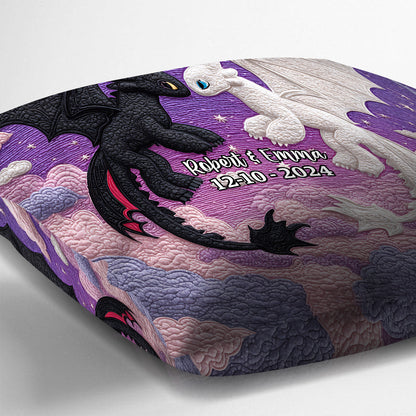 Couple Dragon Black And White - Personalized Couple Throw Pillow