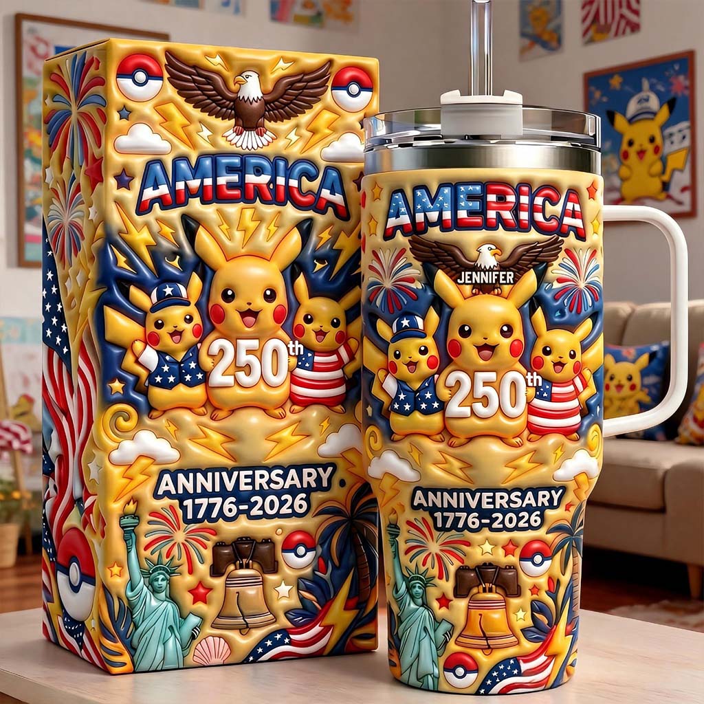 Cute Monster USA 250th Anniversary - Personalized Monster Trainer Tumbler With Handle