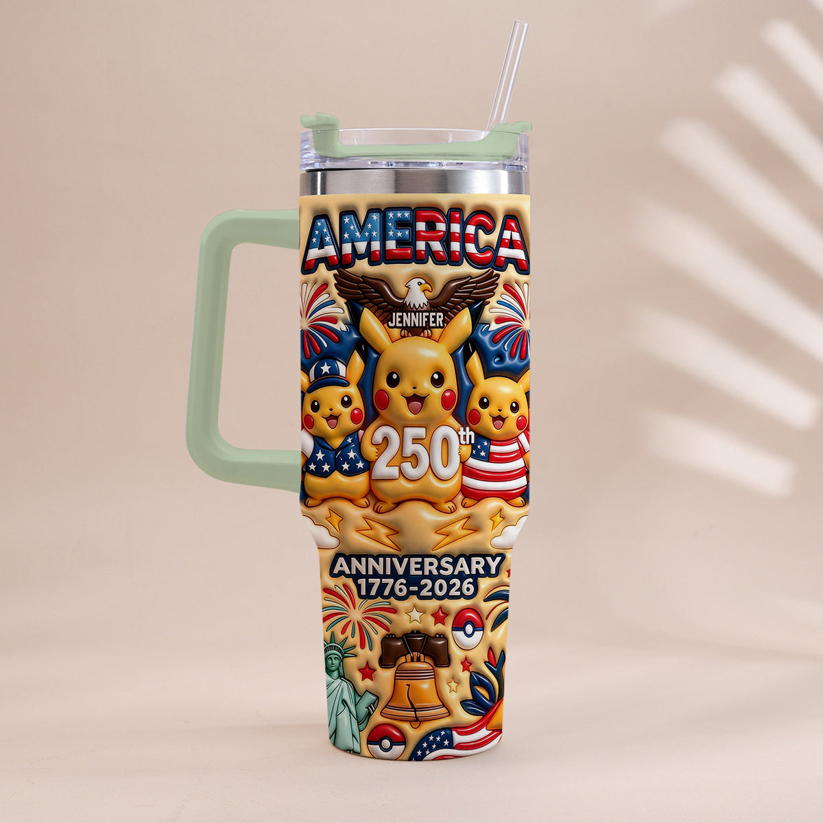 Cute Monster USA 250th Anniversary - Personalized Monster Trainer Tumbler With Handle