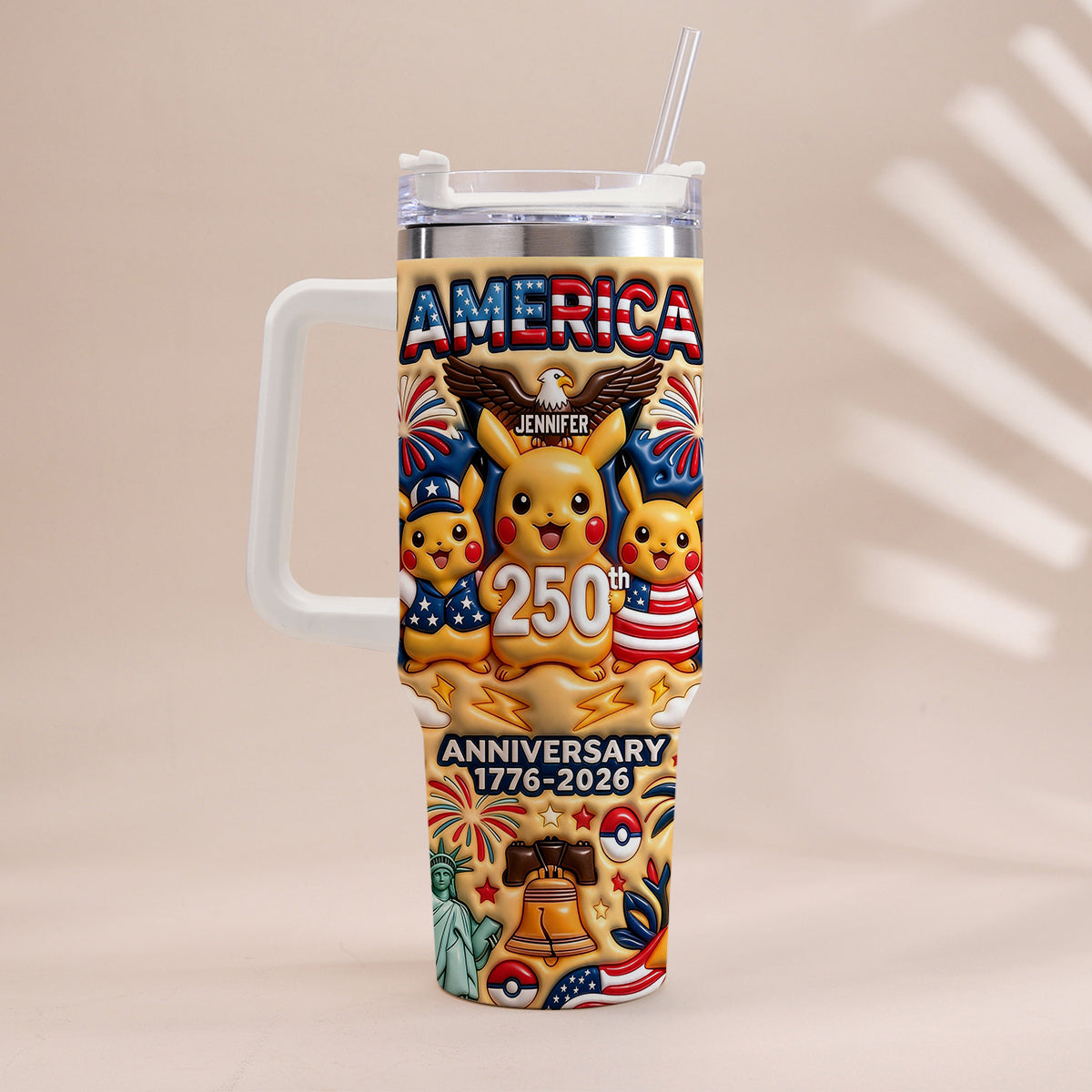 Cute Monster USA 250th Anniversary - Personalized Monster Trainer Tumbler With Handle