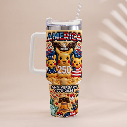 Cute Monster USA 250th Anniversary - Personalized Monster Trainer Tumbler With Handle