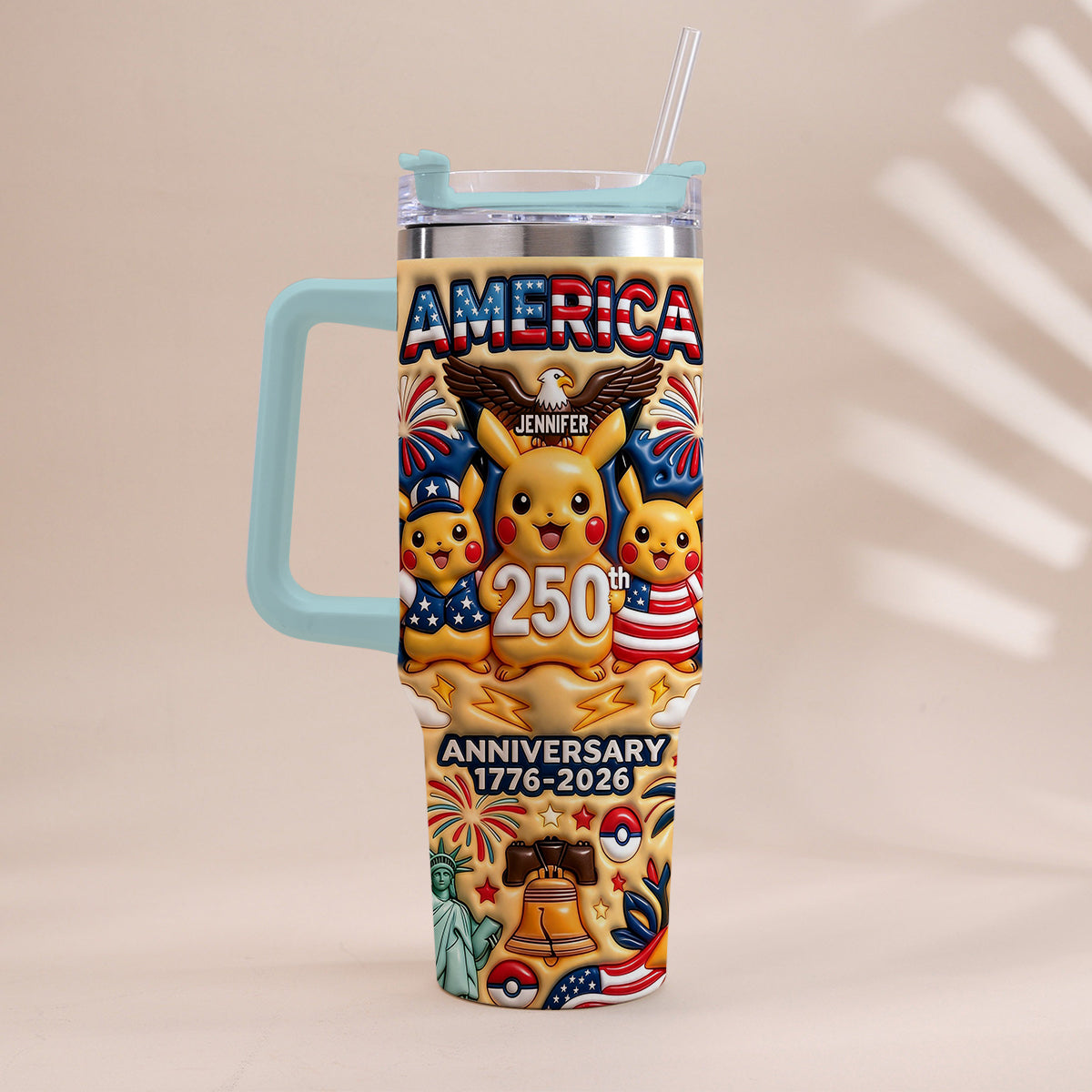 Cute Monster USA 250th Anniversary - Personalized Monster Trainer Tumbler With Handle