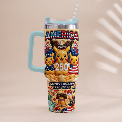 Cute Monster USA 250th Anniversary - Personalized Monster Trainer Tumbler With Handle