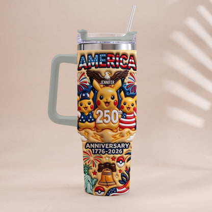 Cute Monster USA 250th Anniversary - Personalized Monster Trainer Tumbler With Handle
