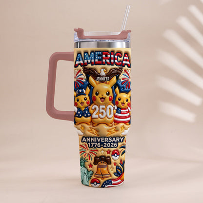 Cute Monster USA 250th Anniversary - Personalized Monster Trainer Tumbler With Handle