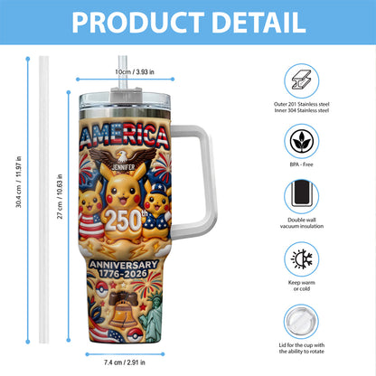 Cute Monster USA 250th Anniversary - Personalized Monster Trainer Tumbler With Handle