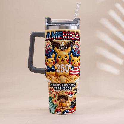 Cute Monster USA 250th Anniversary - Personalized Monster Trainer Tumbler With Handle