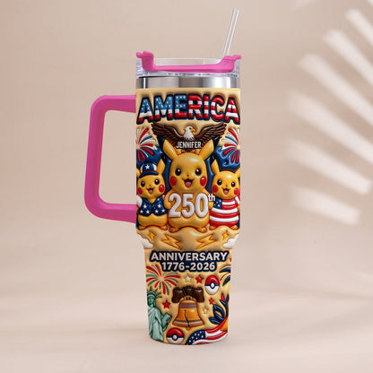 Cute Monster USA 250th Anniversary - Personalized Monster Trainer Tumbler With Handle